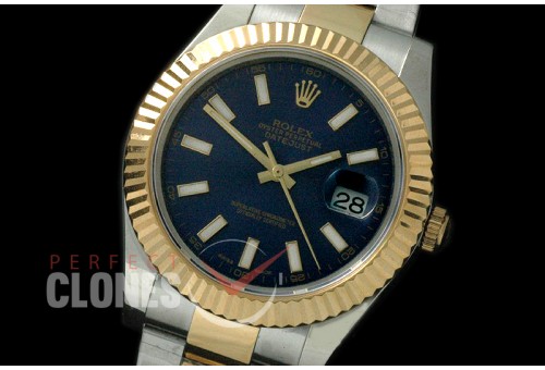R41DJT-705 116333 SS/YG Fluted/Oyster Blue Sticks SA 3136