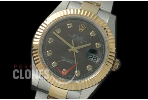 R41DJT-714 116333 SS/YG Fluted/Oyster Dark Grey Diamonds SA 3136