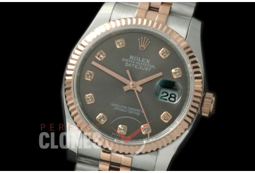 R36DJTR-714 116231 SS/RG Fluted/Jubilee Dark Grey Diamonds SA 3135