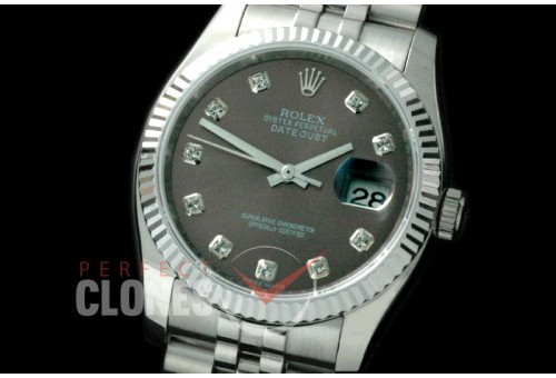 R36DJS-714 116234 SS/SS Fluted/Jubilee Dark Grey Diamonds SA 3135