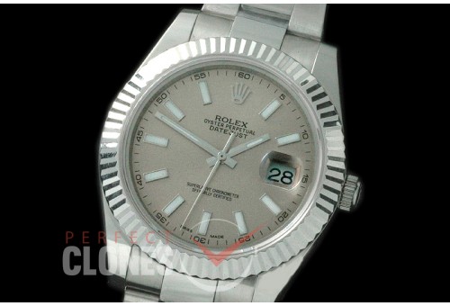 R41DJS-703 116334 SS/SS Fluted/Oyster Light Grey Sticks SA 3136
