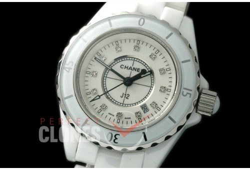 0 CHA-33W-111 J12 Ladies CER/CER White Diam Swiss Quartz