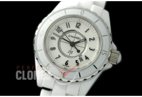 0 CHA-33W-103 J12 Ladies CER/CER White/Black Num Swiss Quartz