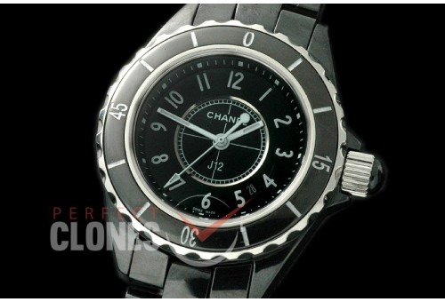 0 CHA-33B-102 J12 Ladies CER/CER Black Num Swiss Quartz 