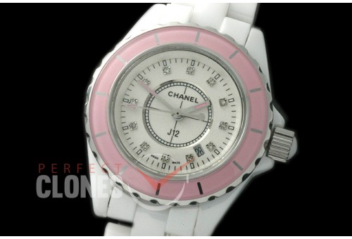 0 CHA-33W-151 J12 Ladies Pink Bez CER/CER White Diam Swiss Quartz