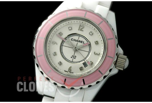 0 CHA-33W-149 J12 Ladies Pink Bez CER/CER White/Silver Diam Swiss Quartz 