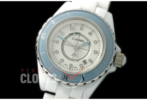 0 CHA-33W-131 J12 Ladies Blue Bez CER/CER White Diam Swiss Quartz 