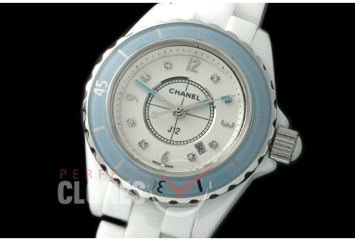 0 CHA-33W-129 J12 Ladies Blue Bez CER/CER White/Silver Diam Swiss Quartz 