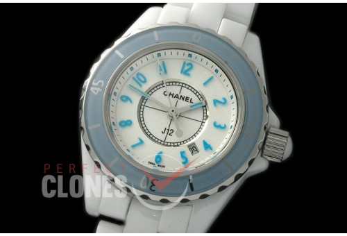 0 CHA-33W-121 J12 Ladies Blue Bez CER/CER White/Blue Num Swiss Quartz 