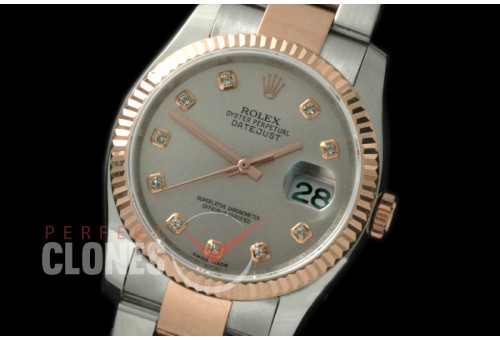 R36DJTR-763 116231 SS/RG Fluted/Oyster Rose Gold Roman SA 3135