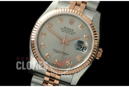 R36DJTR-713 116231 SS/RG Fluted/Jubilee Light Grey Diamond SA 3135