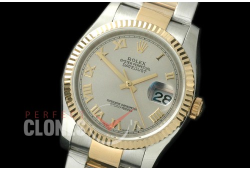 R36DJT-773 116233 SS/YG Fluted/Oyster Light Grey Roman SA 3135