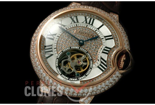 0 0 CARBA-MID-006 Mid Size Ballon De Cartier Tourbillon RG/LE White/Diam Flying Man Tourbilon