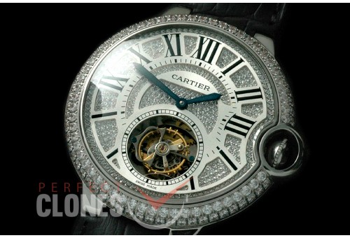 CARBA00025 Ballon De Cartier Tourbillon SS/LE White/Diam Flying Man Tourbilon