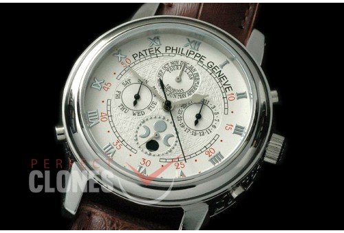 PPSM00101 Perpetual Calender Skymoon Tourbillon ( Dua Side) SS/LE White 