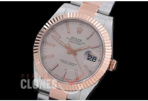R41DJTR-701 116331 SS/RG Fluted/Oyster Silver White Sticks SA 3136