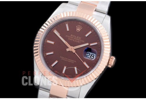 R41DJTR-706 116331 SS/RG Fluted/Oyster Brown Sticks SA 3136
