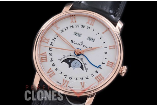0 0 0 BP-VL-026 Villeret Calender Moonphase RG/LE White Miyota 9100 Mod to Calibre 6654