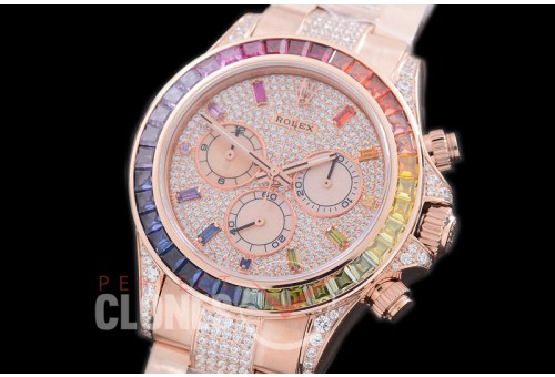 RLDUB00008 Daytona Everose Rainbow 116595 RBOW RG/RG Rose Gold Diamond Crested Dial A7750