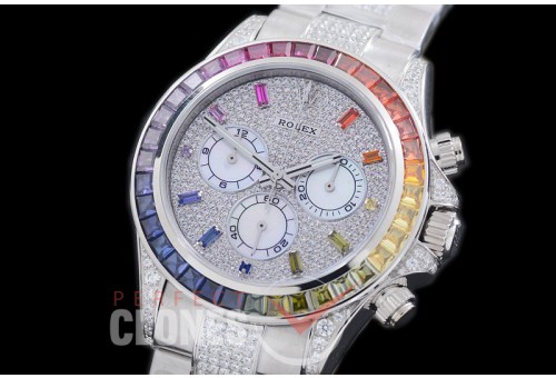 RLDUB00006 Daytona Everose Rainbow 116599 RBOW SS/SS White Gold Diamond Crested Dial A7750