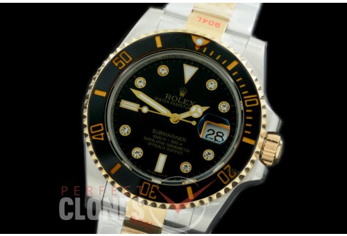 0 0 0 0 RLST00973A GMF 904L Steel Submariner 116613LN SS/YG Black Serti A-2824