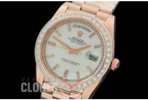 R40DDR00402D2 228345RBR RG/RG Baguette Cut Diam Bez White Glazier Asian Clon