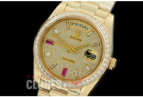 R40DDF00408D 228348RBR YG/YG Diam Bez Gold Glazier/Ruby Asian Clone 2836