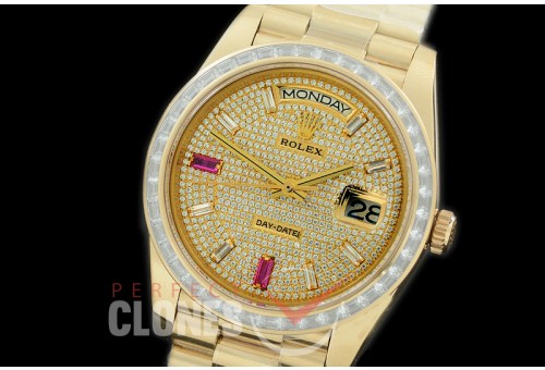 R40DDF00408D2 228348RBR YG/YG Baguette Cut Diam Bez Gold Glazier/Ruby Asian Clone 2836