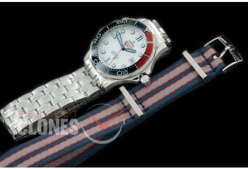 0 0 OM300M-021S 2018 Seamaster Diver 300M 007 Limited Edition SS/SS White Asian Clone 2824/2507 Free Nato Strap