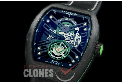 0 FMVG-021 Vanguard V41 S6 SQT Carbone Skeleton Forge Carbon Green Asian Custom Vertical Bridge HW Movt 