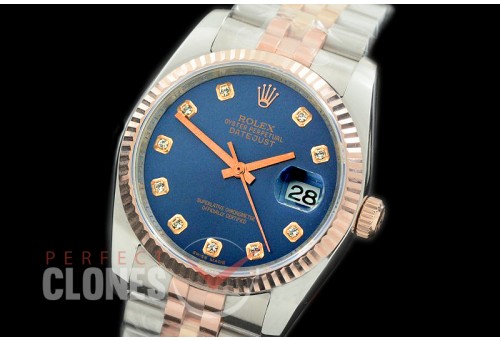 R36DJTR-364 GMF 126231 SS/RG Fluted/Jubilee Blue Diam SA 3135 904L Steel