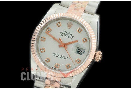 R36DJTR-361 GMF 126231 SS/RG Fluted/Jubilee White Diam SA 3135 904L Steel