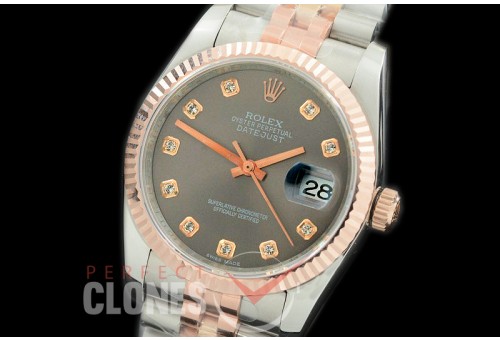 R36DJTR-363 GMF 126231 SS/RG Fluted/Jubilee Rhodium Grey Diam SA 3135 904L Steel