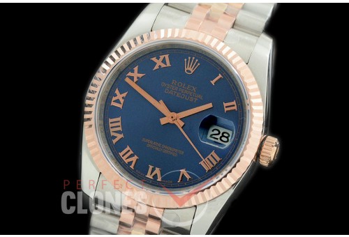 R36DJTR-374 GMF 126231 SS/RG Fluted/Jubilee Blue Roman SA 3135 904L Steel