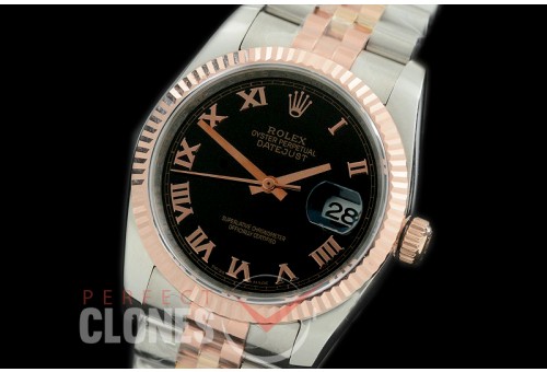 R36DJTR-372 GMF 126231 SS/RG Fluted/Jubilee Black Roman SA 3135 904L Steel