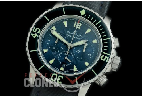 0 0 0 BP-50FC-102 OMF 50 Fathoms Chronograph SS/NY Blue A-7750 Free Rubber Strap/Toolkit 