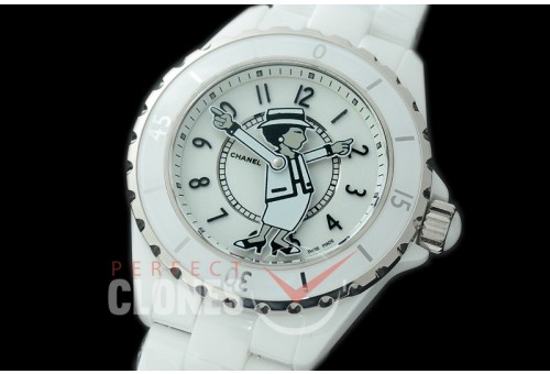 0 0 CHA-38-301 J12 Ladies Mademoiselle Coco Limited Edition CER/CER White Num Miyota 9015 Mod to Chanel Calibre 