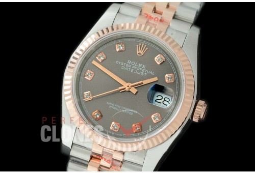 R36DJTR-313 GMF 126231 SS/RG Fluted/Jubilee Dark Rhodium Grey Diamonds SA 3135 904L Steel 