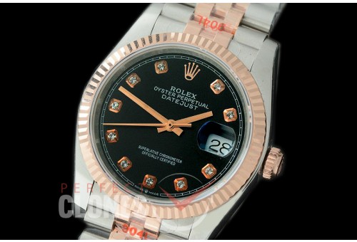 R36DJTR-312 GMF 126231 SS/RG Fluted/Jubilee Black Diamonds SA 3135 904L Steel 