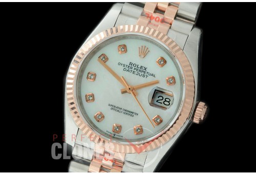 R36DJTR-318 GMF 126231 SS/RG Fluted/Jubilee MOP White Diamonds SA 3135 904L Steel 