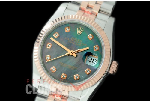 R36DJTR-319 GMF 126231 SS/RG Fluted/Jubilee MOP Black Diamonds SA 3135 904L Steel 