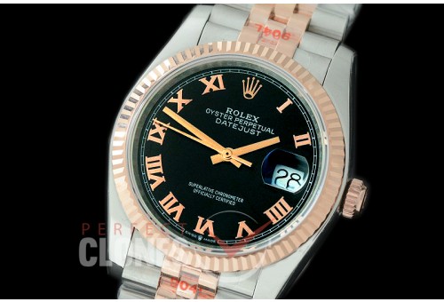 R36DJTR-322 GMF 126231 SS/RG Fluted/Jubilee Black Roman SA 3135 904L Steel 