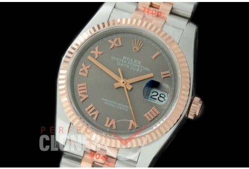 R36DJTR-323 GMF 126231 SS/RG Fluted/Jubilee Dark Rhodium Grey Roman SA 3135 904L Steel 