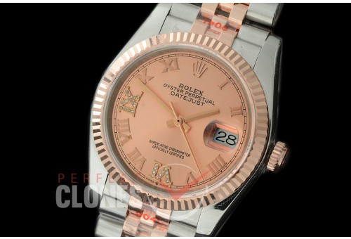R36DJTR-336 GMF 126231 SS/RG Fluted/Jubilee White Roman SA 3135 904L Steel 