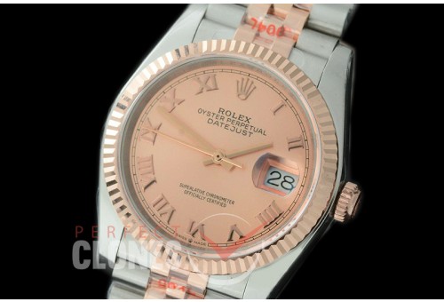 R36DJTR-326 GMF 126231 SS/RG Fluted/Jubilee Rose Gold Roman SA 3135 904L Steel 