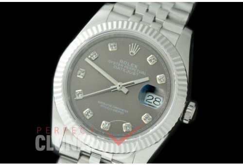 R36DJS-513 BP Datejust 36 126234 SS/SS Fluted/Jubilee 2019 Rhodium Grey Diamonds A-2824