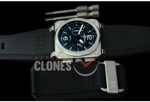 0 0 0 BR03-94-100 BR03-94 Chronograph SS/RU Black A-7750 Sec at 3 - Bundle with Free Nylon Velcro Strap with Toolkit