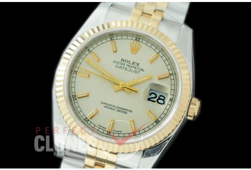 R36DJT-951 ARF/JF 116233 SS/YG Fluted/Jubilee Silver Sticks SH 3135 904L Steel 