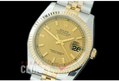 R36DJT-953 ARF/JF 116233 SS/YG Fluted/Jubilee Gold Sticks SH 3135 904L Steel 