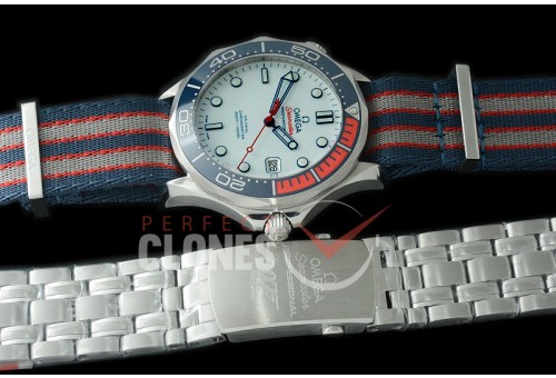 0 0 OM300M-026N OMF 2018 Seamaster Diver 300M 007 Limited Edition SS/NT White Asian Clone 2824/2507 Free Nato Strap